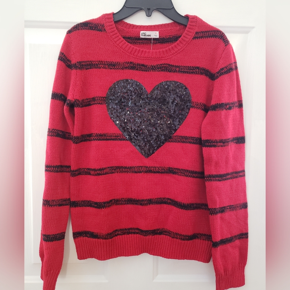 Epic Threads Sequin Embellished Heart Sweater Girls Size XL NWT